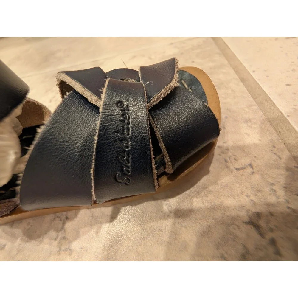 Toddler Girls Size 5 Salt Water Summer Sandals Dark Blue Interwoven Leather